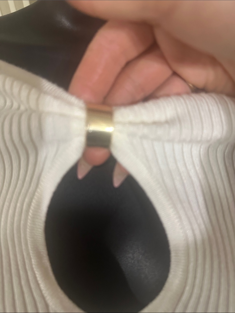 White Ribbed Keyhole Long-Sleeve Top - Picture 2 of 4